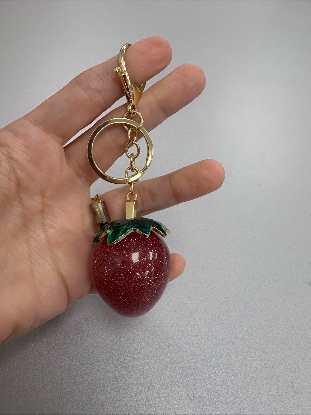Coach Inspired Resin Glitter Strawberry Bag Charm & Keychain Gold Tone